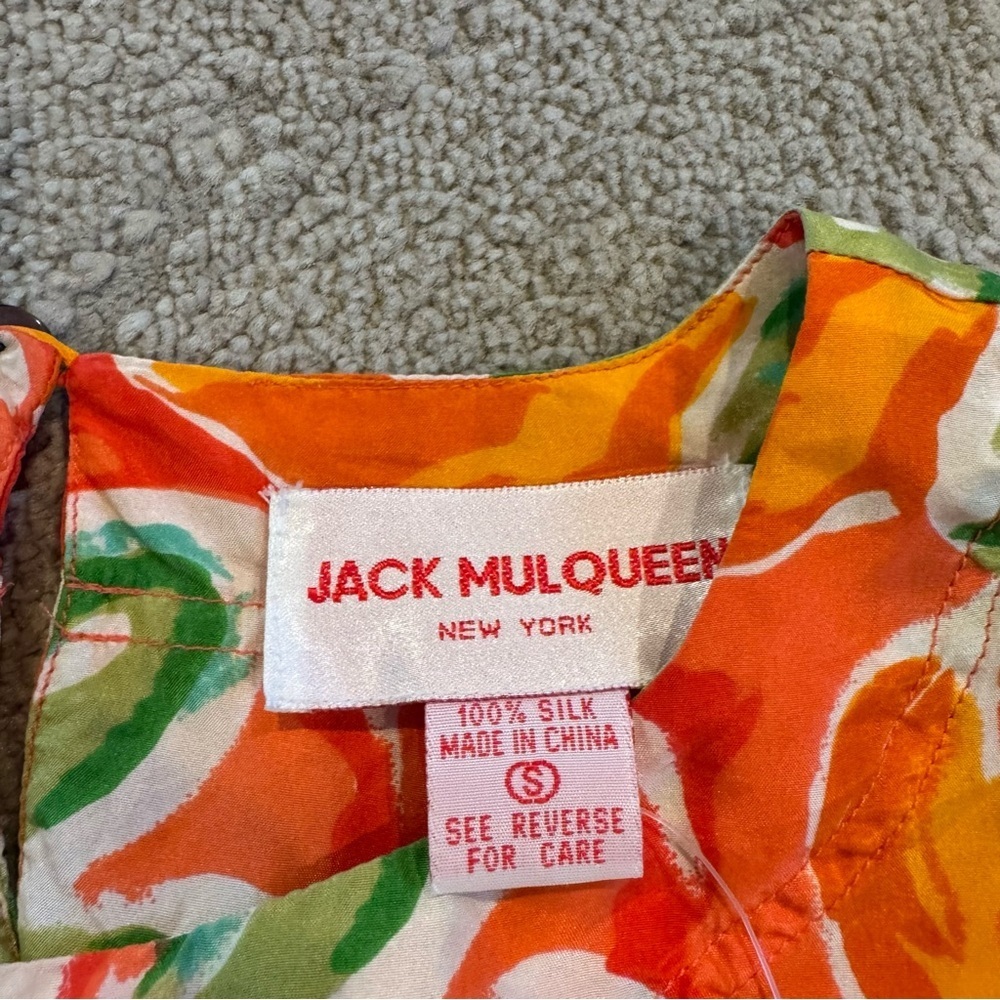 Jack Mulqueen silk floral top orange green short sleeve button front small - Picture 3 of 8